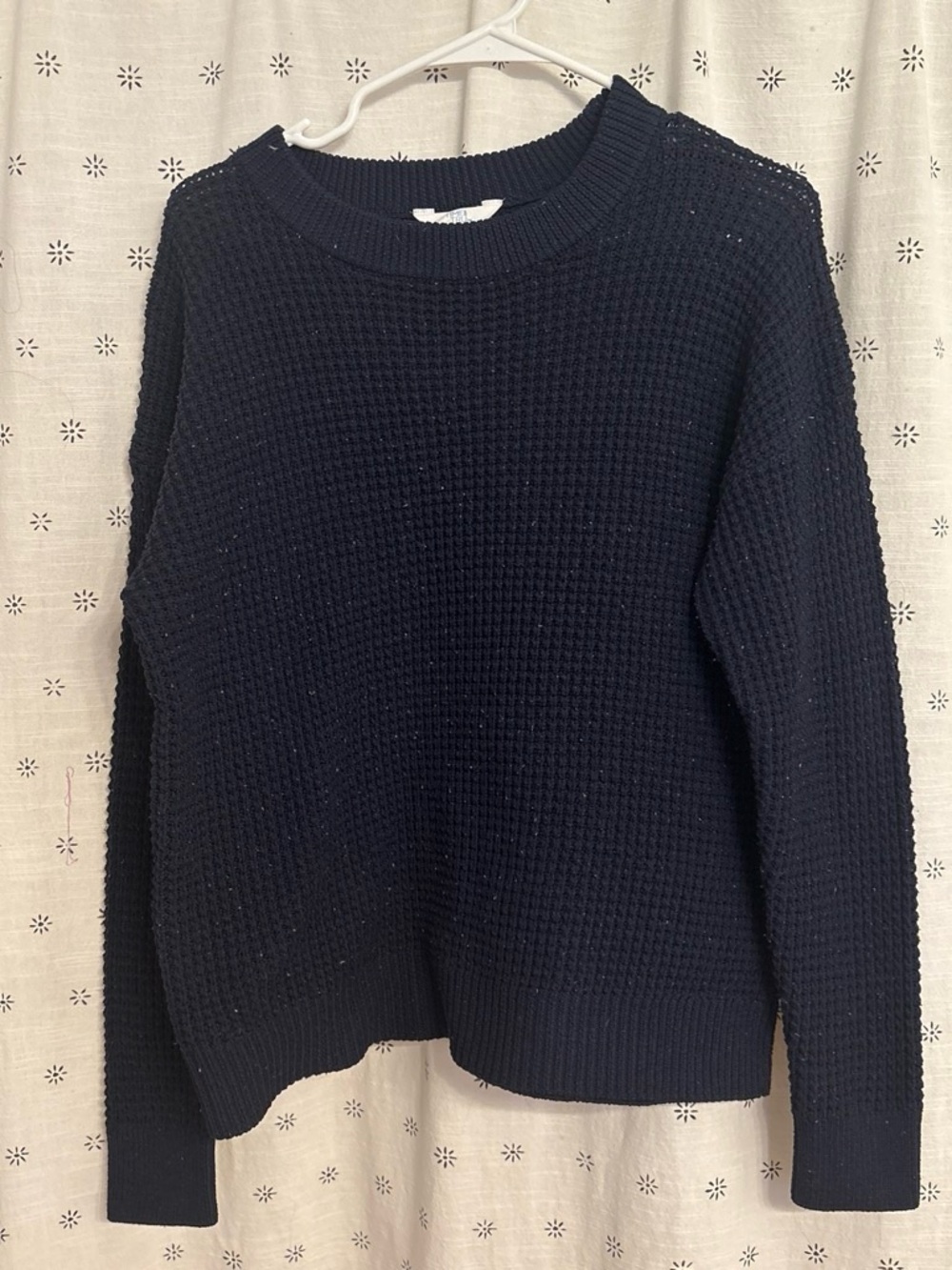 Time and Tru Navy Waffle-Knit Crewneck Sweater